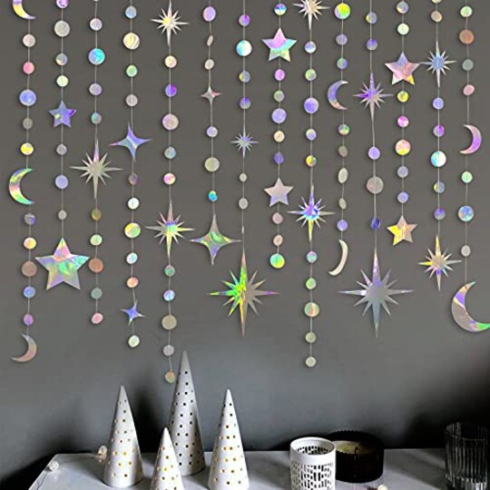 pinkblume; Star and Moon Garland Party Decoration Kit - Crescent and Twinkle Little Star Streamer Bunting Banner for Kids' First Birthday, Ramadan, EID Mubarak, Baby Shower, and Wedding Decor; Category:Ceiling Decorations; Image:1